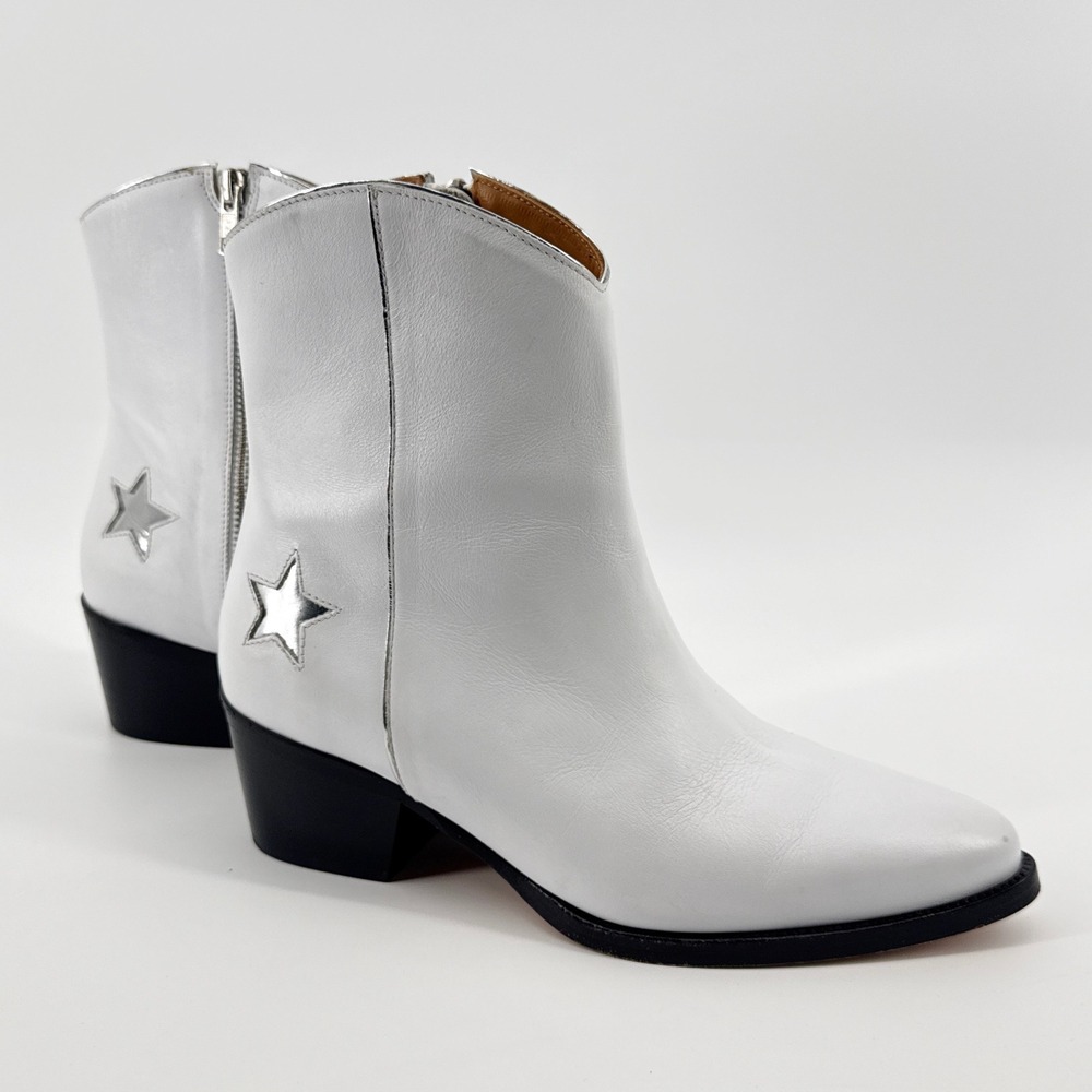 Thursday Boot‎ Co Everyday White Leather Star Western Ankle Boots Womens 8.5 US